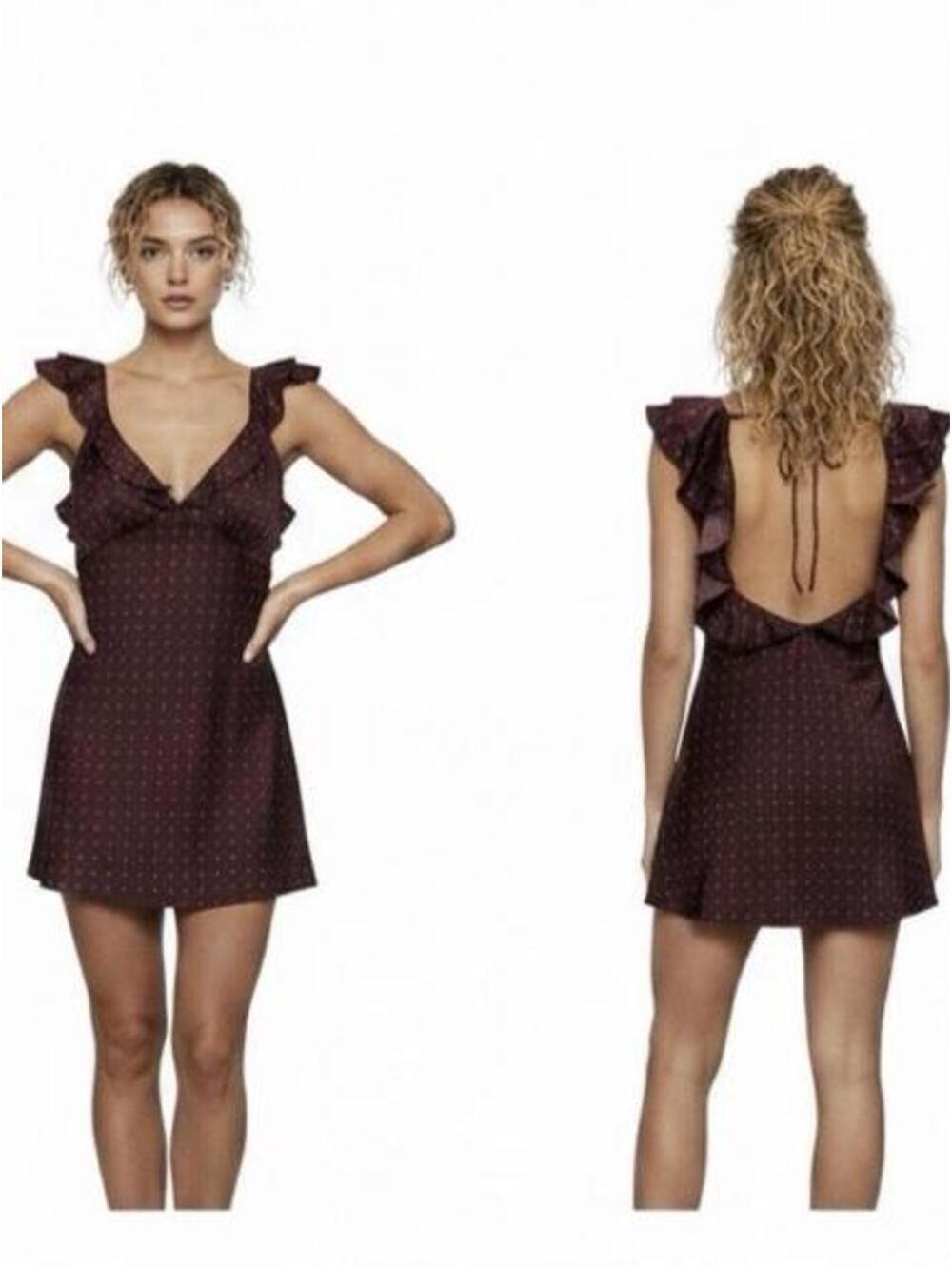 Princess Polly Women's Burgundy Polka Dot Frilly Dress size: 6